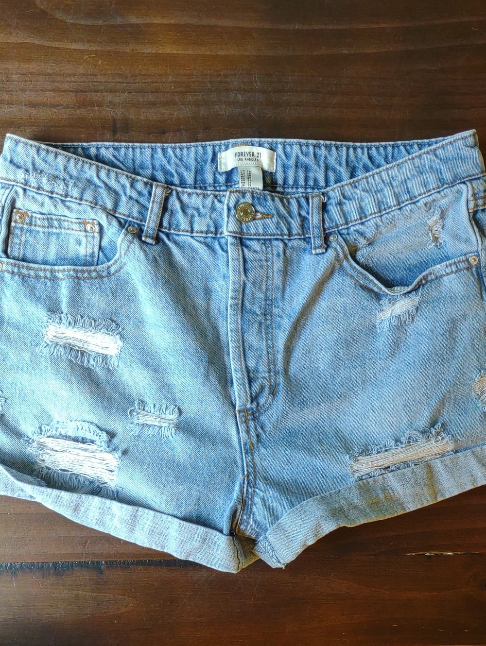 Forever 21 Light Wash Distressed Denim Shorts